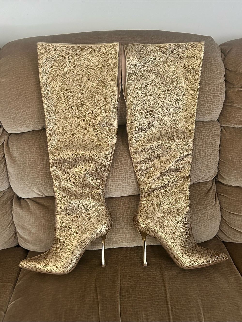 INC International Concepts Gold Sequin Over-the-Knee Stiletto Boots